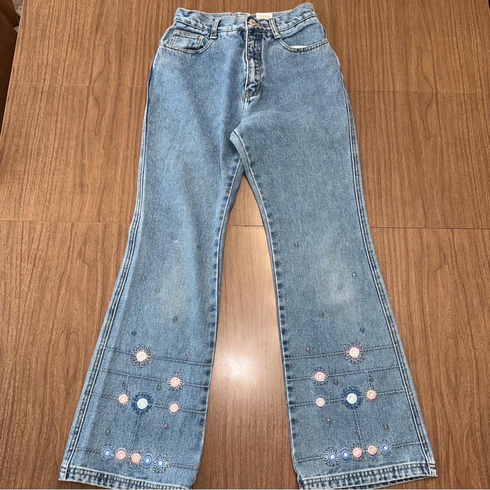 Arizona Jeans Girls Juniors 16 Flare Leg Floral Embroidered 24x28